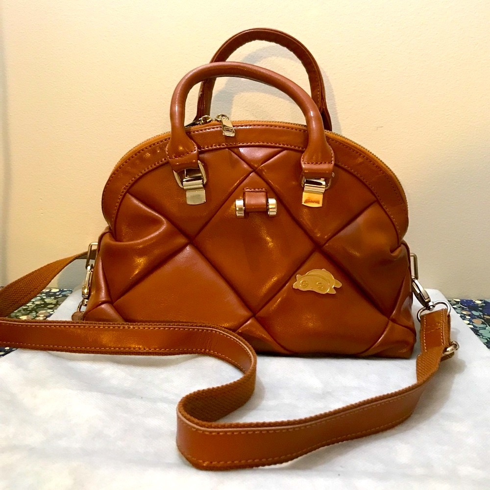 Brown Leather Top Handle Bag With Strap Gem